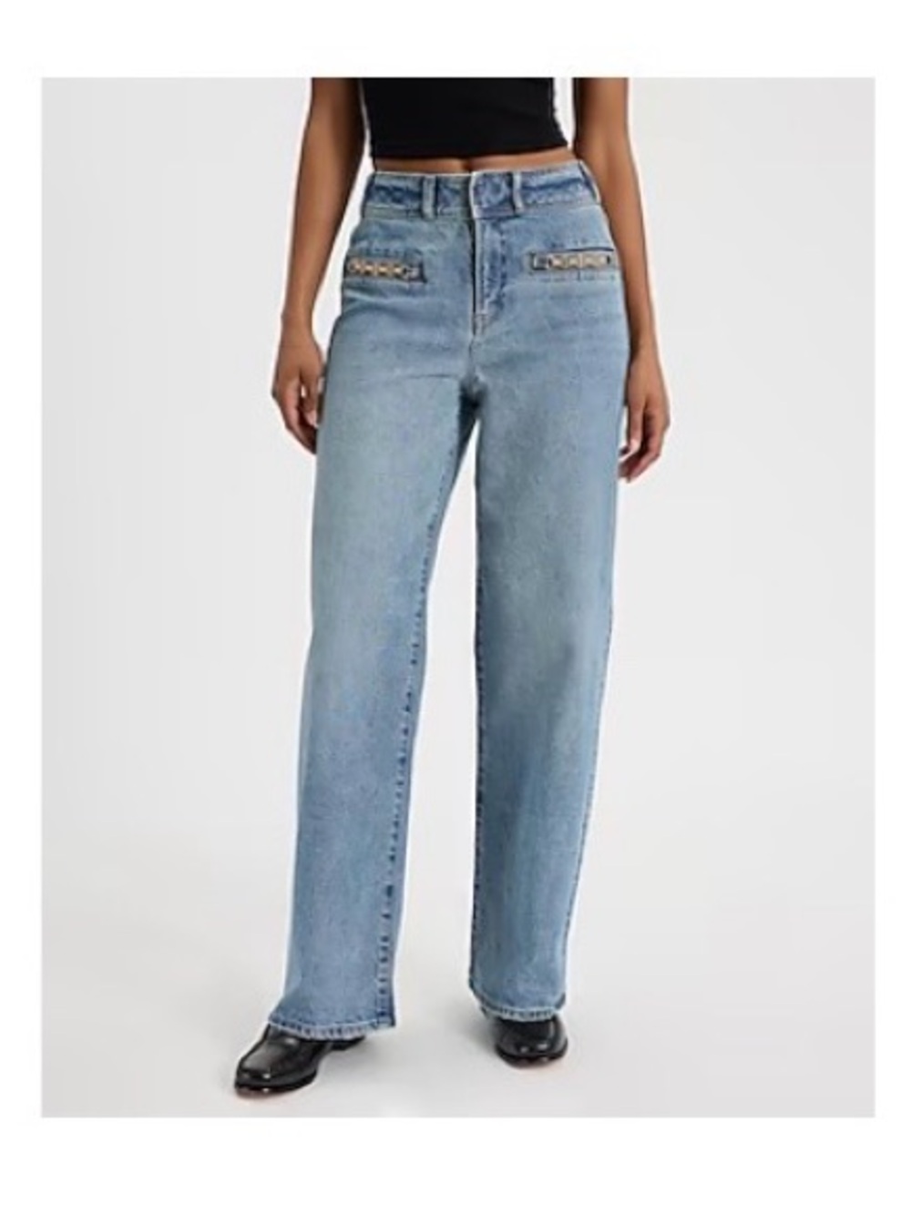Express High Waisted Medium Wash Horsebit Wide Leg Jeans